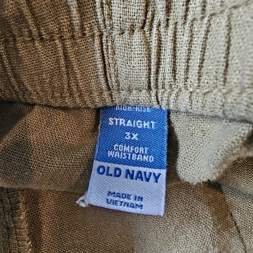 Old Navy Size 3X Linen Blend Hi-Rise Straight Pull On Comfy Waistband Green Pant - Picture 4 of 10